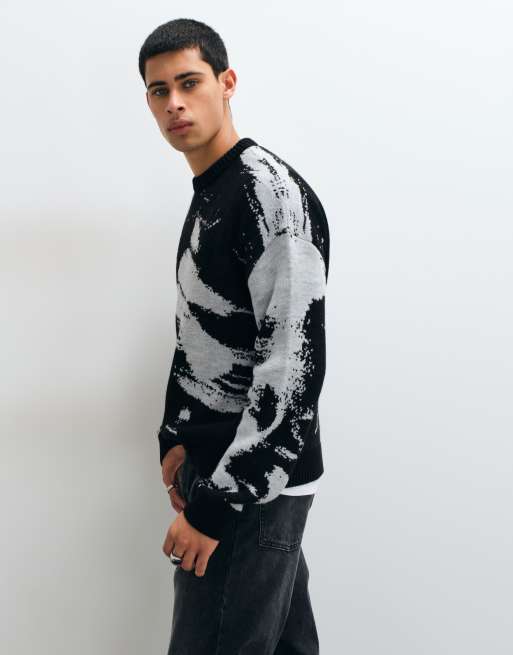ASOS DESIGN knitted oversized sweater in monochrome, 3 of 5