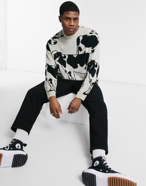 ASOS DESIGN knitted oversized sweater with cow design | ASOS