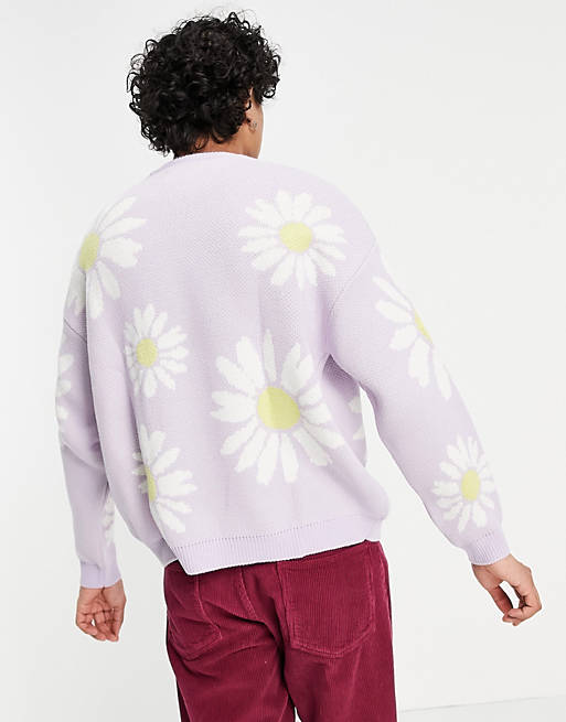 helvede at se Nybegynder ASOS DESIGN knitted oversized sweater with floral design in lilac | ASOS