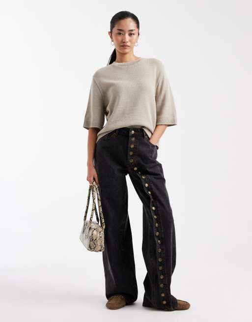 ASOS DESIGN knitted oversized t-shirt in stone, 2 of 4