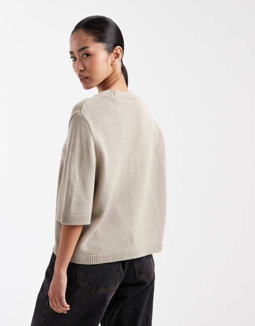 ASOS DESIGN knitted oversized t-shirt in stone, 4 of 4