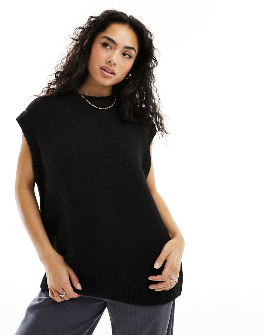ASOS DESIGN knitted oversized tank top with crew neck in black