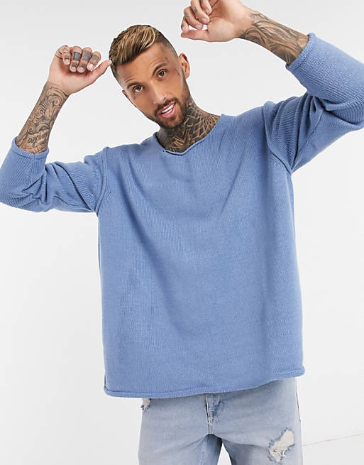 Jumpers & Cardigans knitted oversized textured jumper in blue 