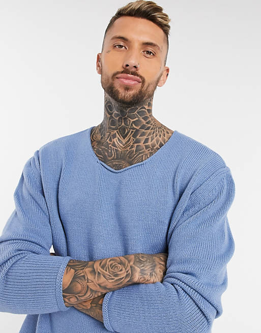 Jumpers & Cardigans knitted oversized textured jumper in blue 