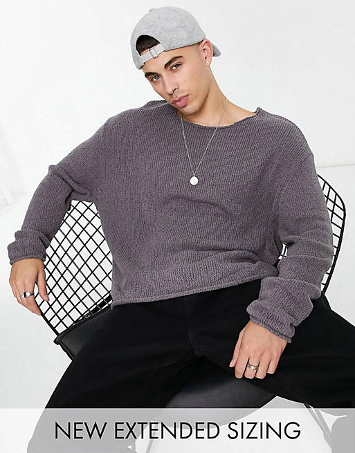 ASOS DESIGN knitted oversized textured jumper in charcoal