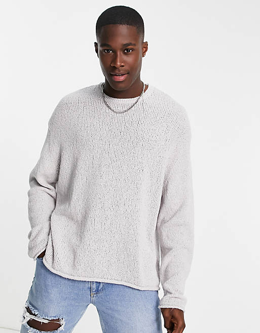 ASOS DESIGN knitted oversized textured jumper in light grey