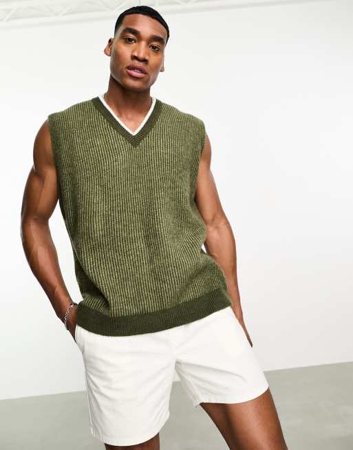 ASOS DESIGN knitted oversized textured ribbed tank in green