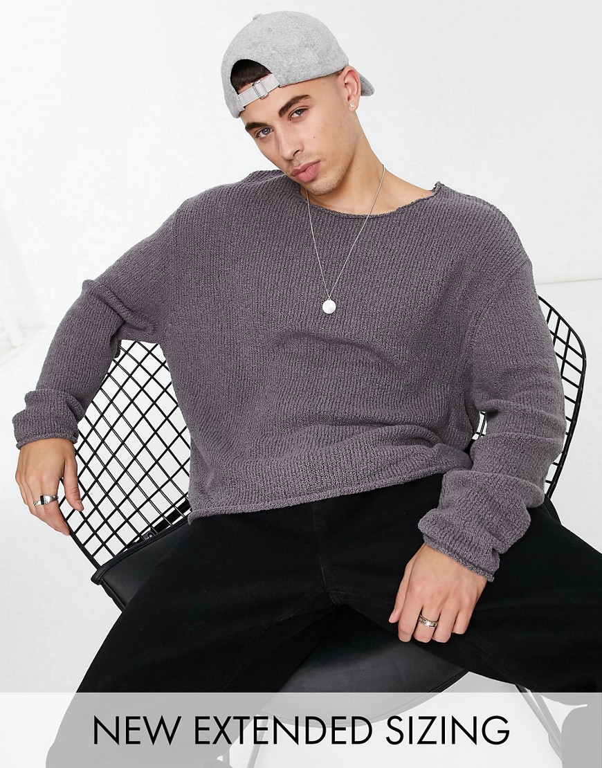 ASOS DESIGN knitted oversized textured sweater in charcoal-Grey