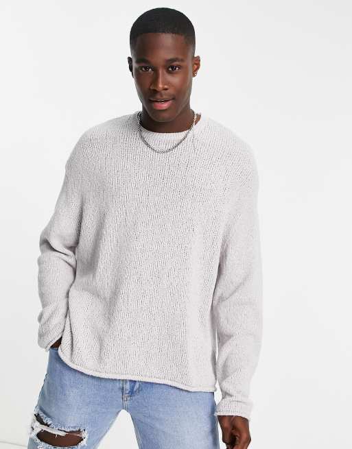 ASOS DESIGN knitted oversized textured sweater in light gray | ASOS
