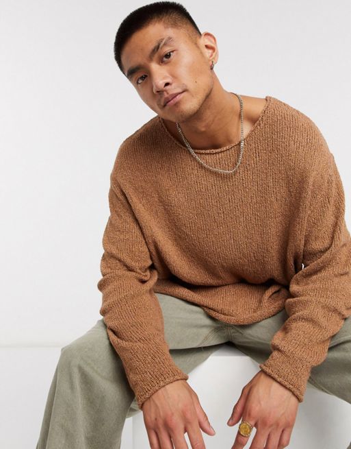 Wool yarn sweatshirt, camel