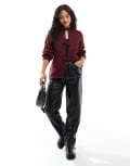 [ASOS DESIGN] ASOS DESIGN knitted oversized tie front cardigan in burgundy-Red M Burgundy
