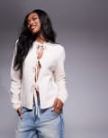 [ASOS DESIGN] ASOS DESIGN knitted oversized tie front cardigan in soft ecru-Pink XS Ecru