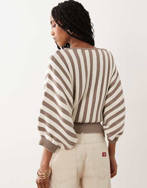 ASOS DESIGN knitted oversized top in brown stripe, 4 of 4