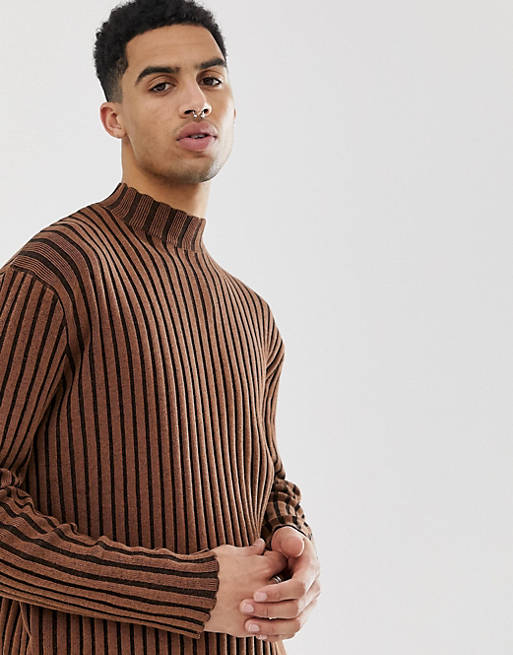ASOS DESIGN knitted oversized turtle neck jumper in brown