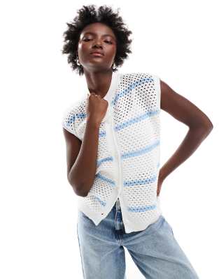 Shop ASOS DESIGN knitted oversized waistcoat in blue stripe Online – Trendy & Affordable Fashion