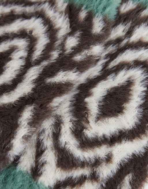ASOS DESIGN knitted palm warmers in zebra with teal contrast edge, 2 of 3