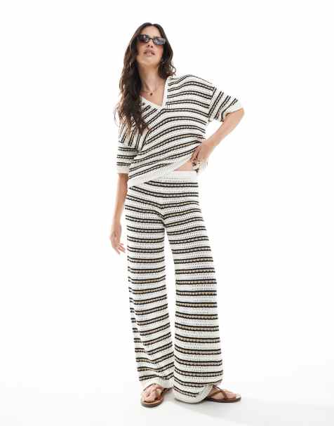 ASOS DESIGN knitted pants in mono stripe (part of a set) - view 1