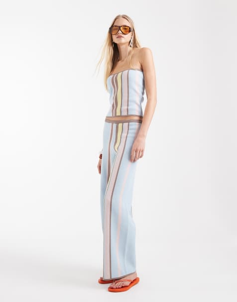 ASOS DESIGN knitted pants in pastel stripe (part of a set) - view 1