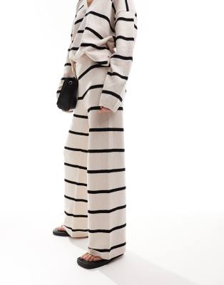 Asos Design Knitted Pants In Textured Yarn In Stripe - Part Of A Set-neutral