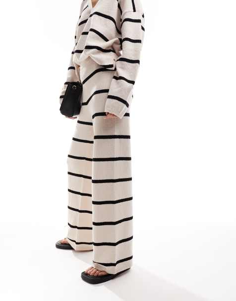 ASOS DESIGN knitted trouser in textured yarn in stripe co-ord