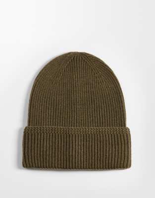 Asos Design Knitted Pattern Edge Ribbed Beanie In Green