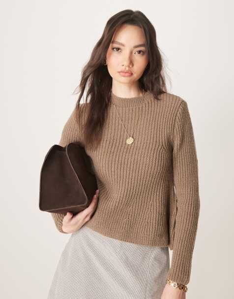 ASOS DESIGN knitted peplum top in mocha - view 1