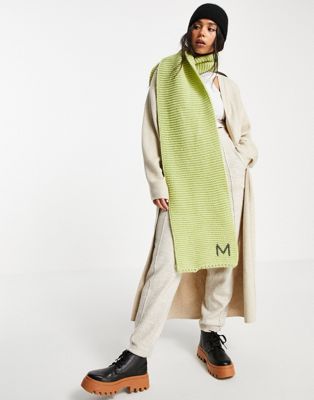 ASOS DESIGN knitted personalised scarf with M initial in green
