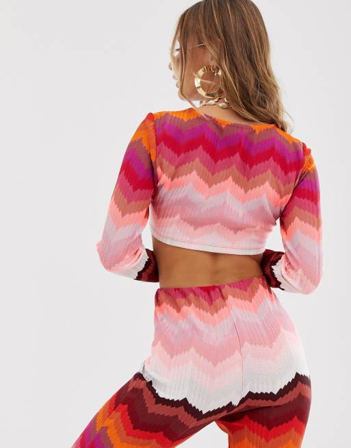 ASOS DESIGN long sleeve beach crop top in pink - part of a set