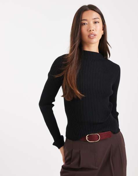 ASOS DESIGN knitted placement rib high neck top in black - view 1