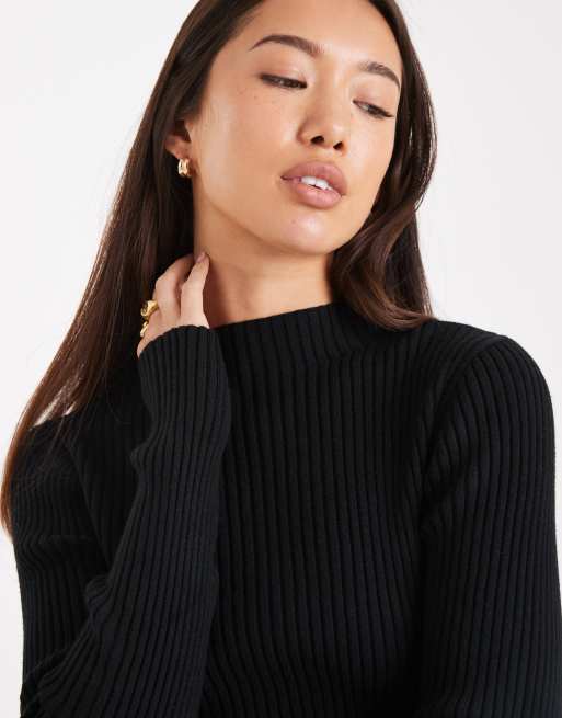 ASOS DESIGN knitted placement rib high neck top in black