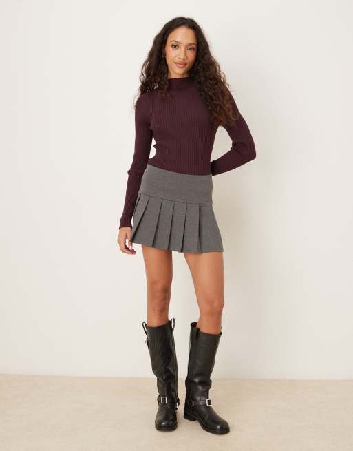 ASOS DESIGN knitted placement rib high neck top in plum