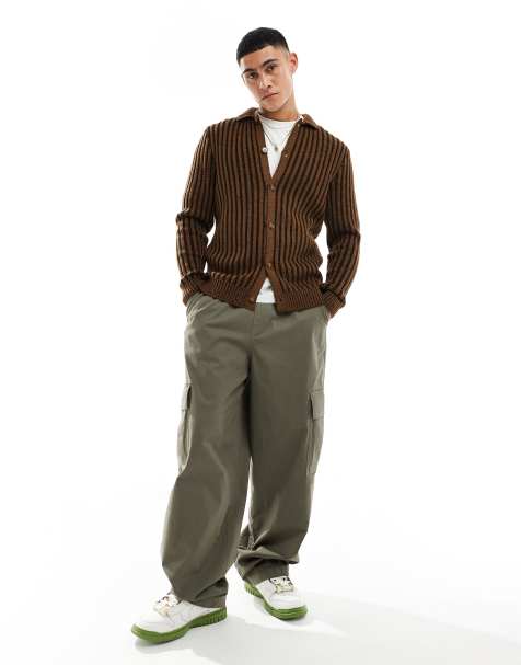 ASOS DESIGN knitted plated rib cardigan in brown - view 1