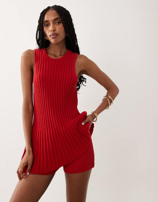 ASOS DESIGN knitted pleated asymmetric top in red, 3 of 4