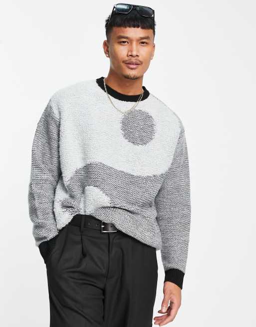 ASOS DESIGN knitted plush yarn jumper with yin yang pattern | ASOS