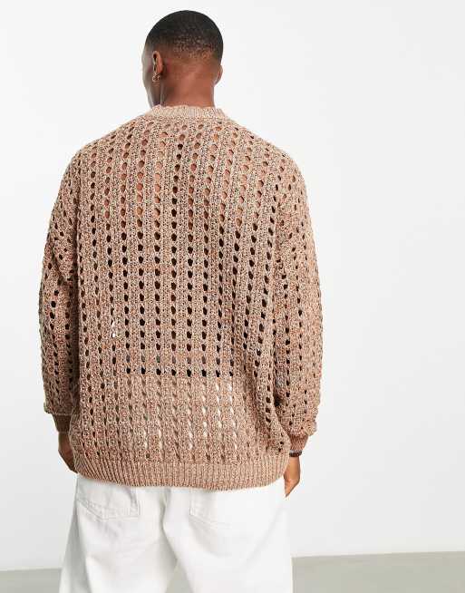 ASOS DESIGN knitted pointelle jumper in beige | ASOS