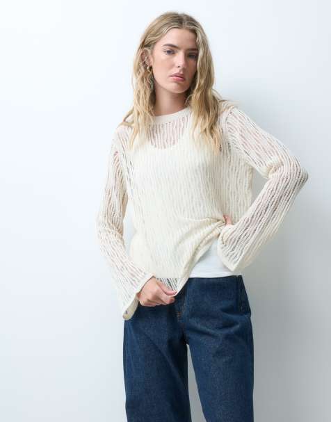 ASOS DESIGN knitted pointelle jumper in ecru - view 1