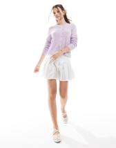 Asos Design Knitted Pointelle Stitch Cardigan With Tipping Detail In Lilac-purple