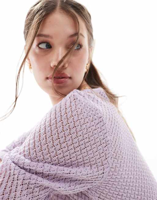 ASOS DESIGN knitted pointelle stitch cardigan with tipping detail