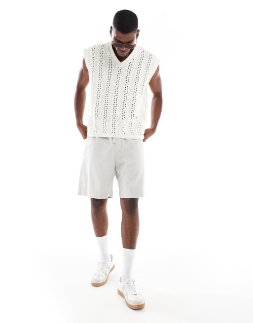 ASOS DESIGN knitted pointelle v neck vest in white, 2 of 4