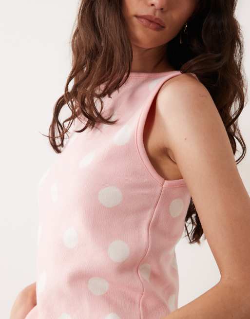 ASOS DESIGN knitted polka dot tank in pink spot, 3 of 4