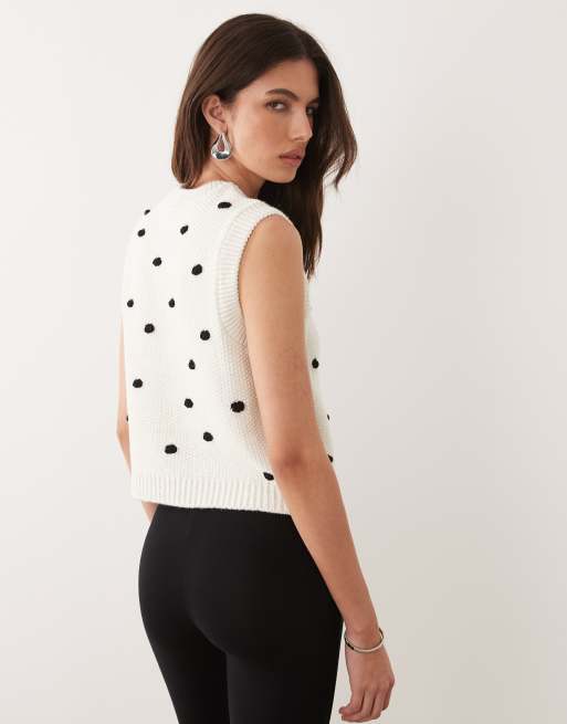 ASOS DESIGN knitted polka dot tank top in mono spot, 4 of 4