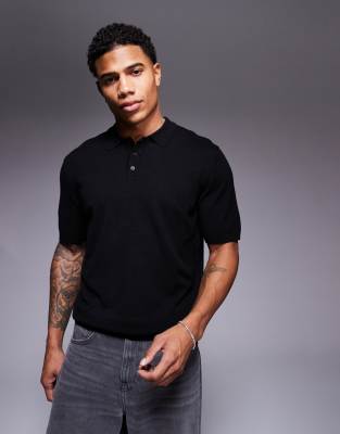 knitted polo in black - part of a set