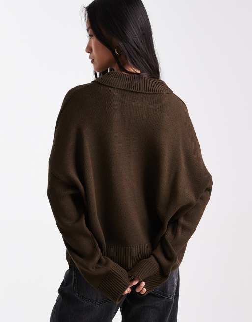 ASOS DESIGN knitted polo in chocolate