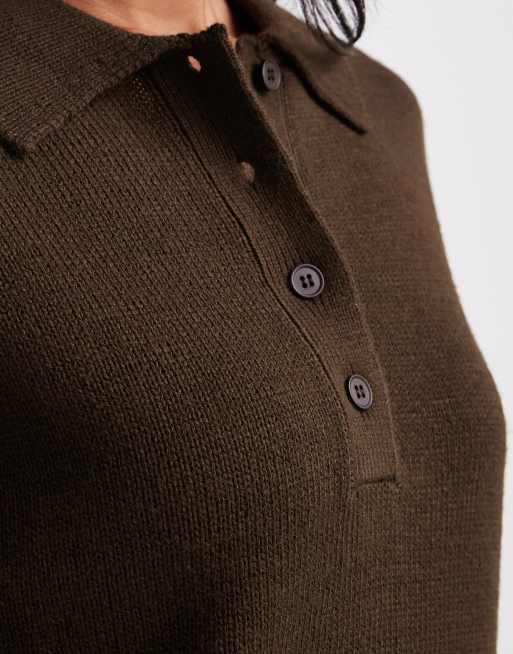 ASOS DESIGN knitted polo in chocolate