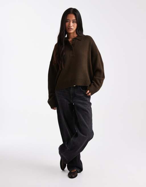ASOS DESIGN knitted polo in chocolate