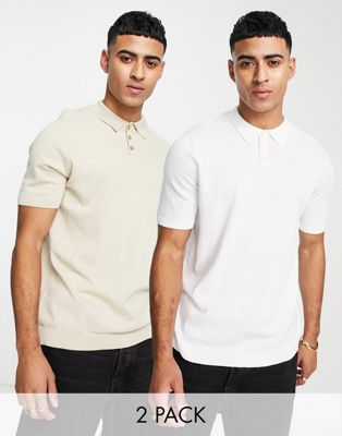 ASOS DESIGN knitted polo shirt 2 pack