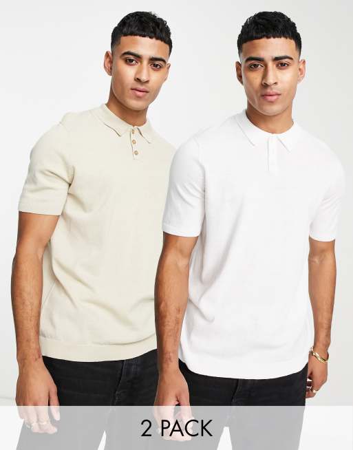 ASOS DESIGN knitted ribbed polo shirt in white