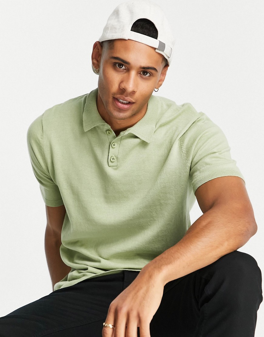 Asos Design Knitted Polo Shirt In Green