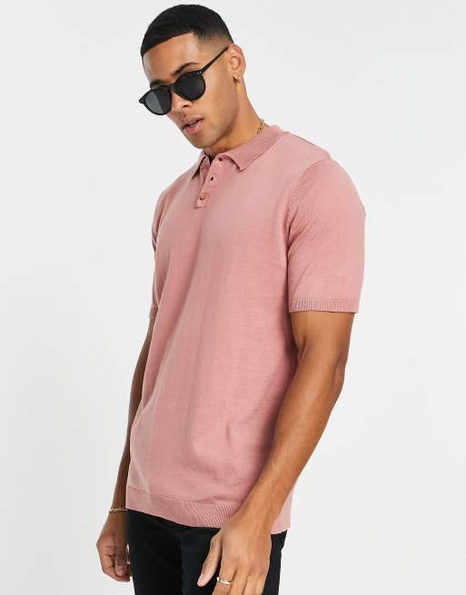 Buy Men's Chunky Ribbed Knitted Pink Polo T-Shirt Online