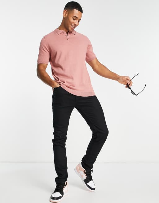 Buy Men's Chunky Ribbed Knitted Pink Polo T-Shirt Online